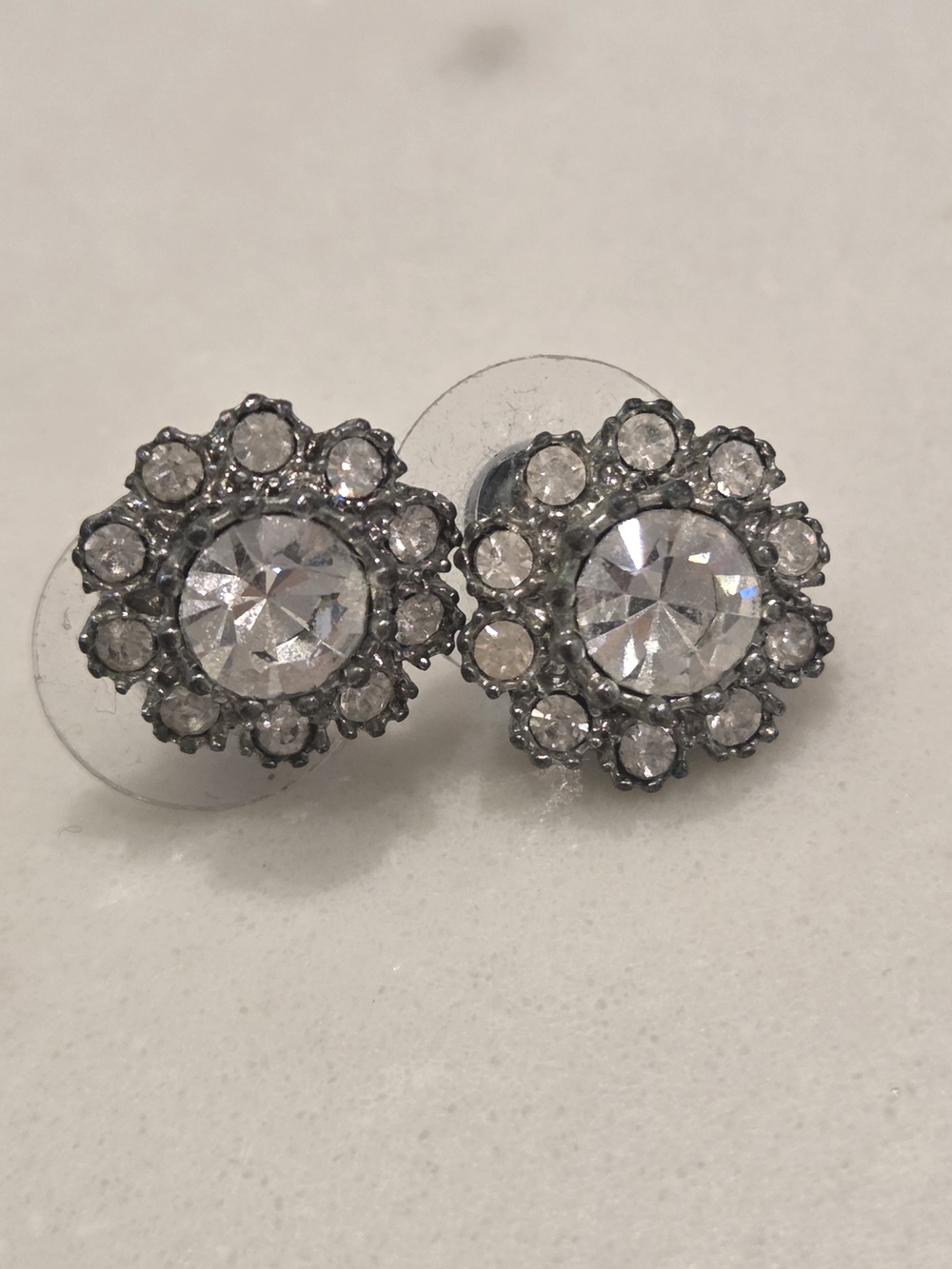 Crystal Flower Stud Earrings - Clear Sparkle